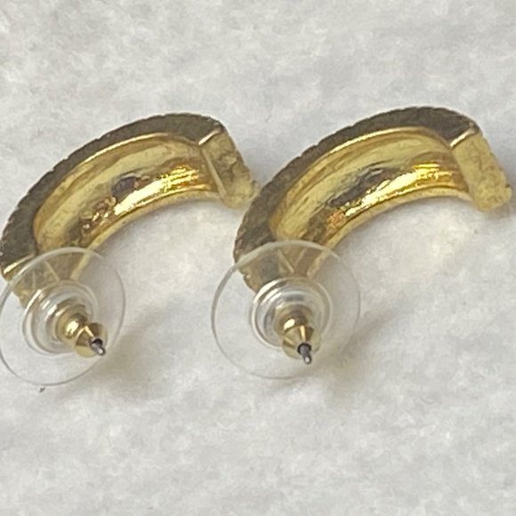Silver Gold Tone Earrings Vintage Moon Half Circle Rope Edge Accent Pierced Stud - Picture 10 of 16